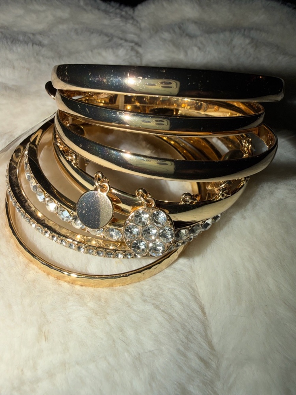 Gold Crystal Charm Bangle Bracelet Set - Women Jewelry